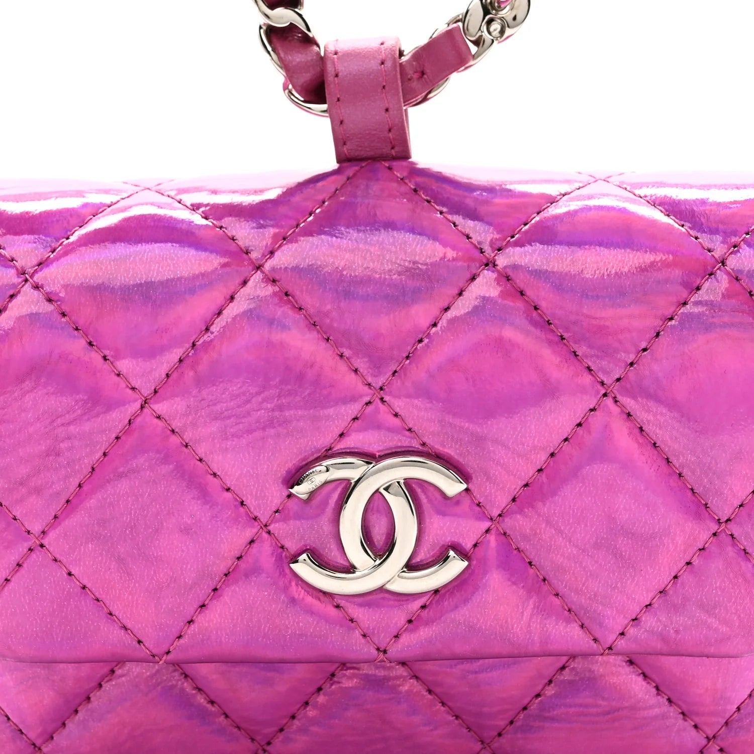 Patent Lambskin Quilted CC Hook Card Holder Pink