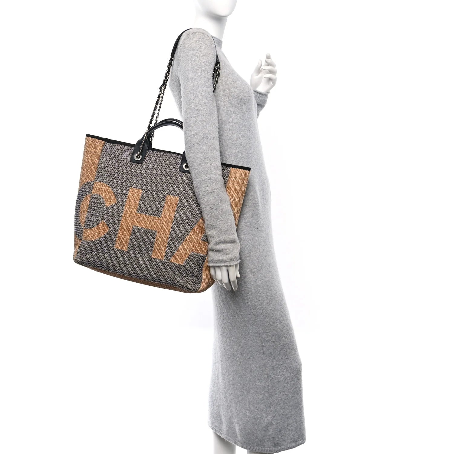 Mixed Fibers Large Shopping Bag Blue Beige