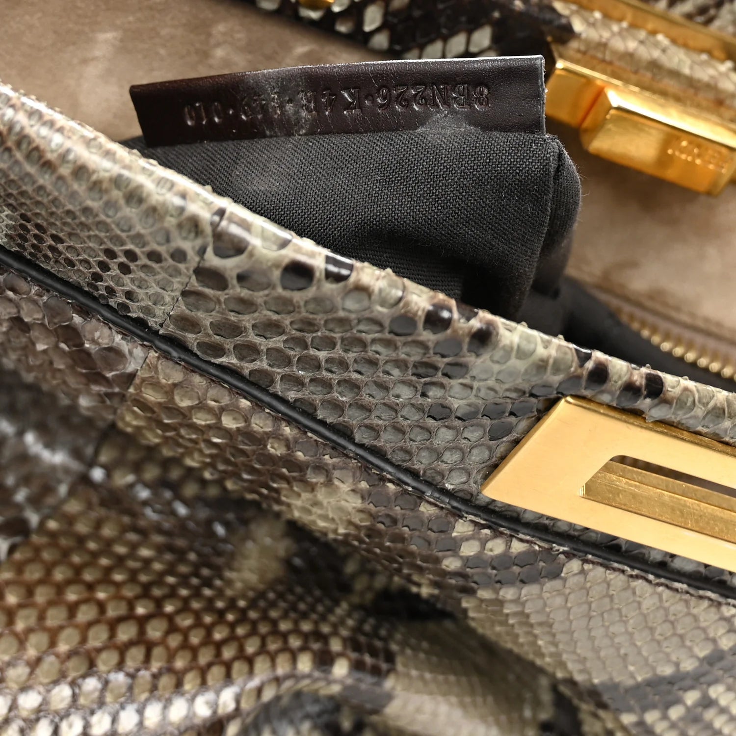 Snakeskin Medium Peekaboo Iconic Satchel Asfalto Nocciola