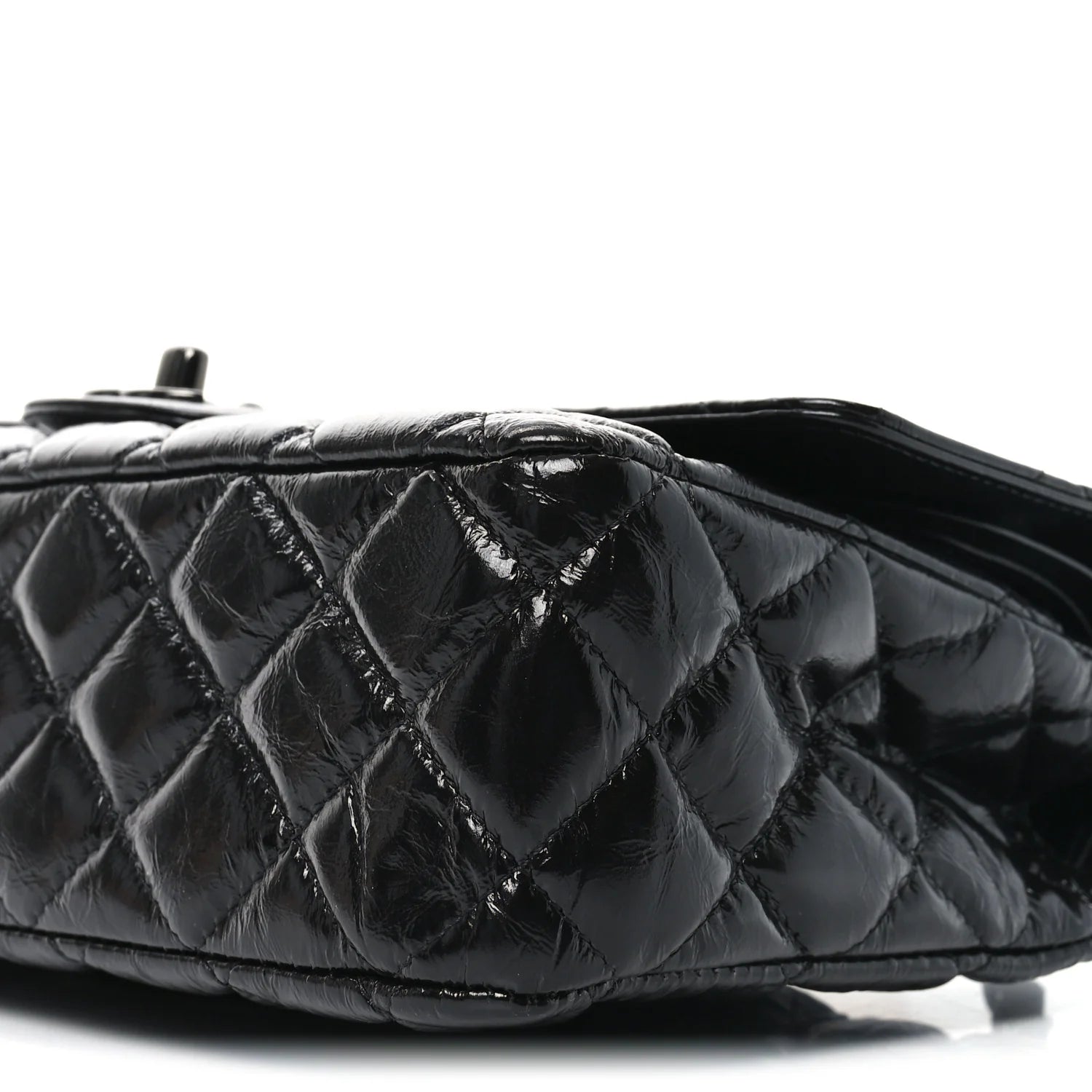Shiny Crumpled Calfskin Quilted Medium Double Flap so Black