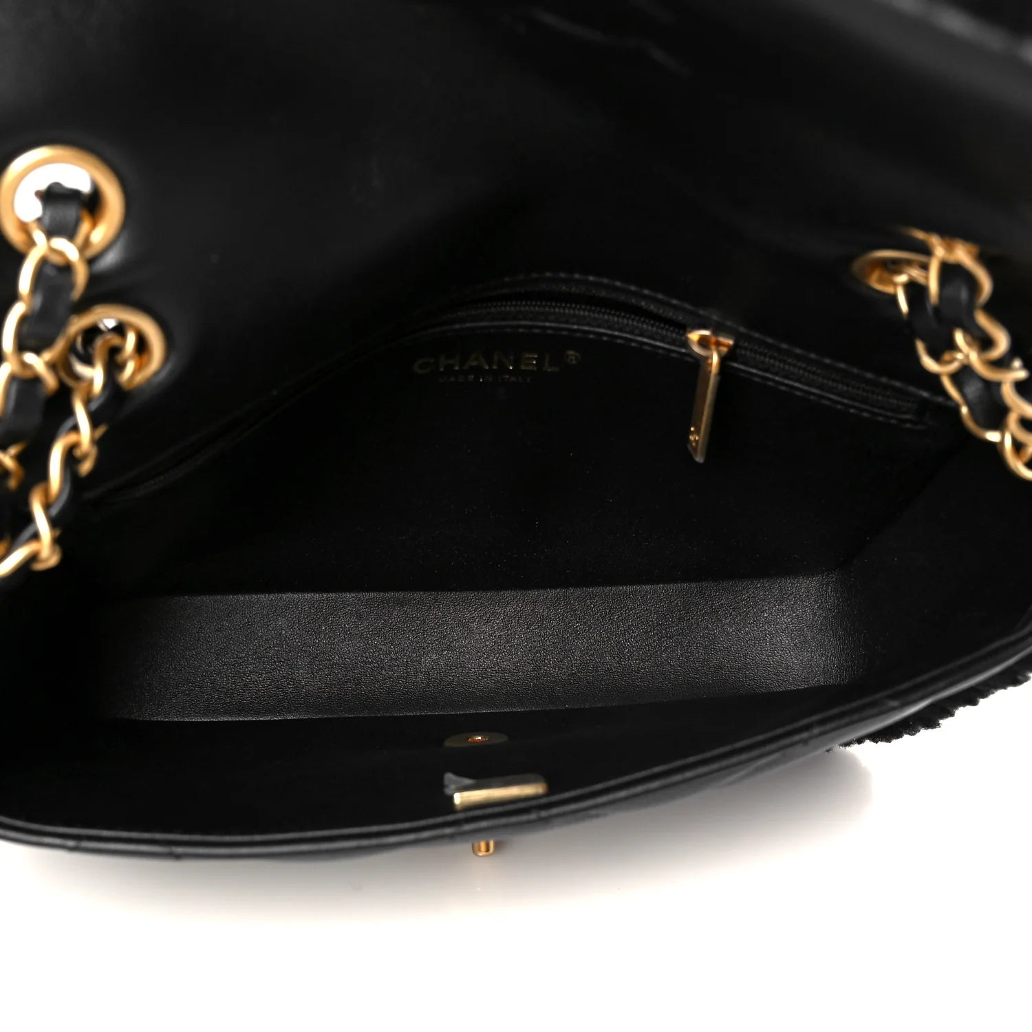 Shearling Lambskin Quilted Furry Coco Flap Black