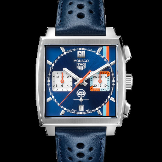 Unworn  Monaco Gulf, Chronograph Automatic, Stainless Steel, 39Mm, Ref# CBL2115.FC6494, Box and Papers