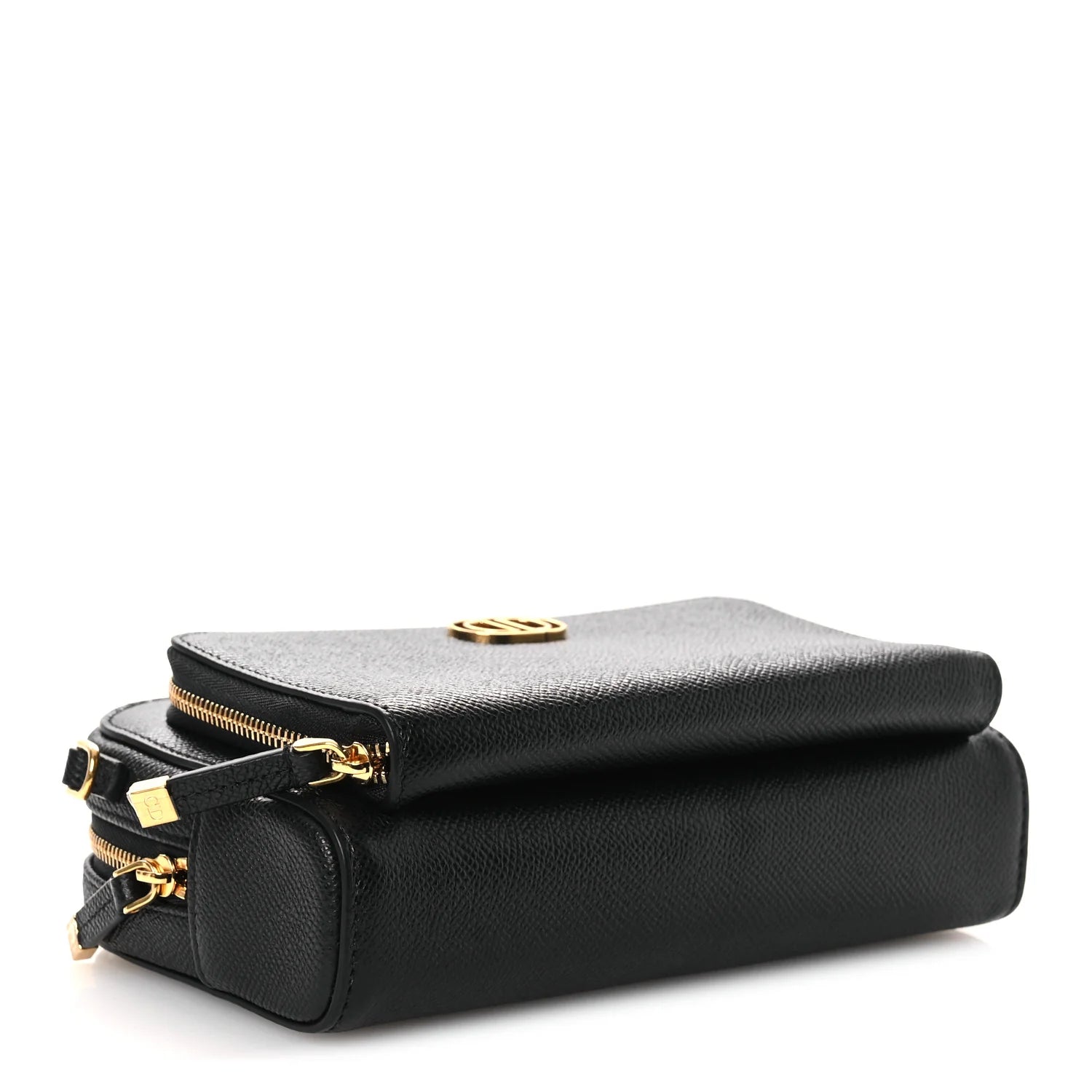 Grained Calfskin Caro Double Pouch Black