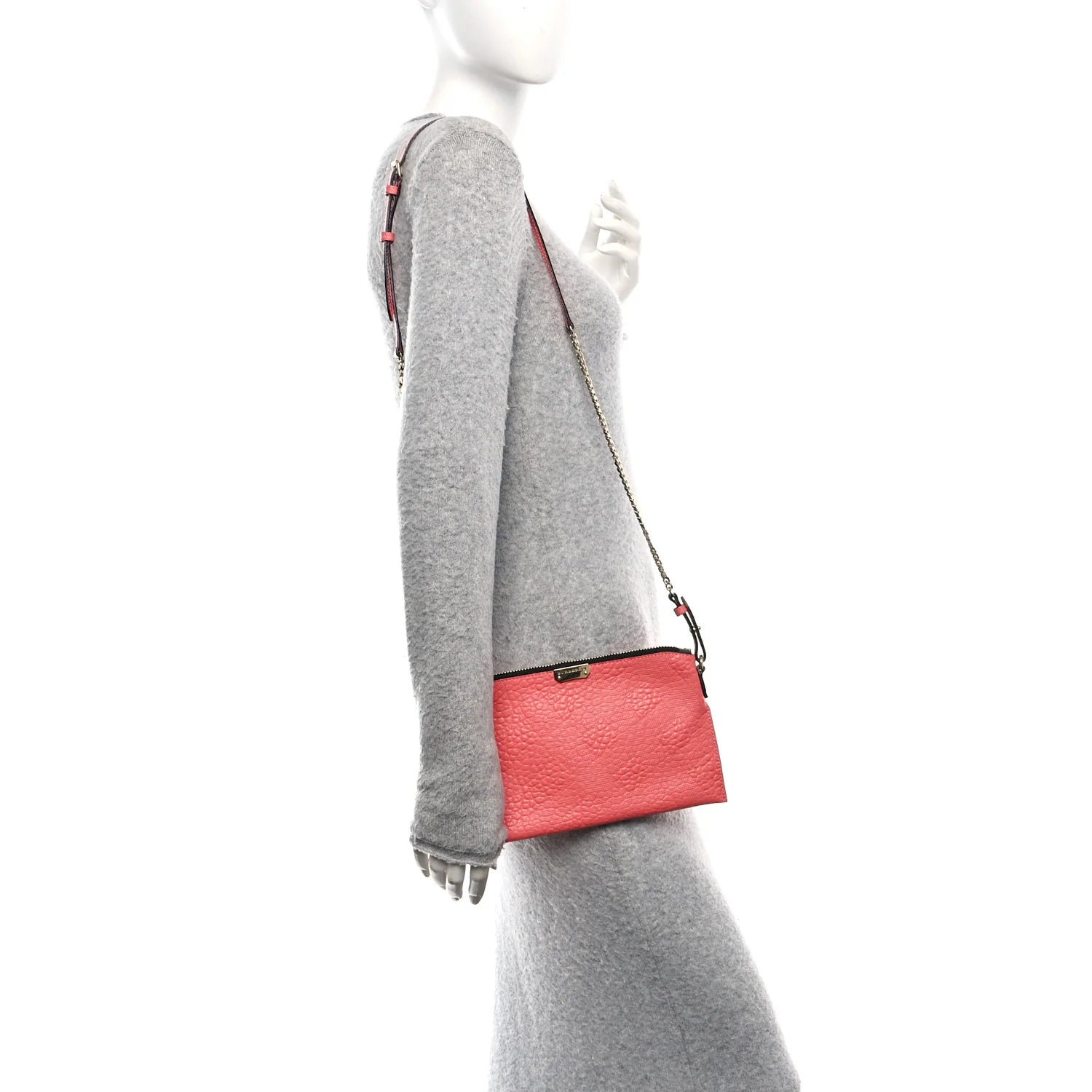 Signature Grain Calfskin Check Embossed Small Chichester Crossbody Clutch Bag Rose Pink