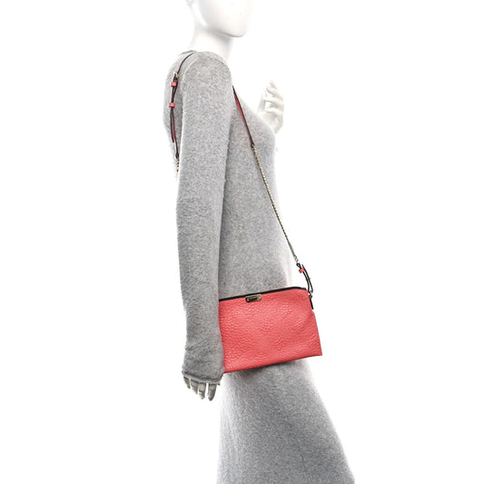 Signature Grain Calfskin Check Embossed Small Chichester Crossbody Clutch Bag Rose Pink