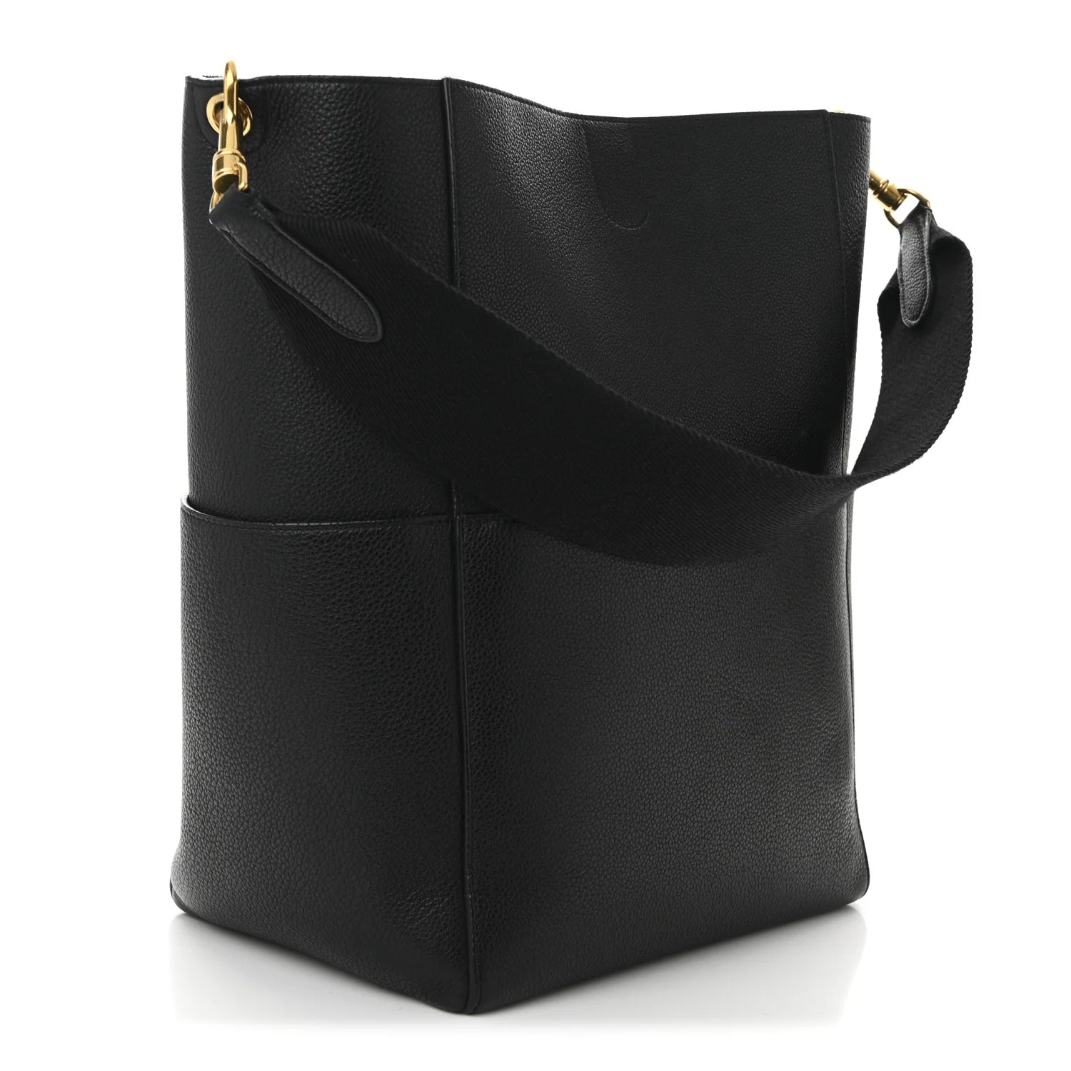 Soft Grained Calfskin Sangle Bucket Bag Black