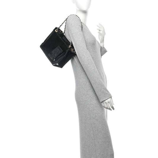 Patent Pony Hair Small Pocket Tote Black