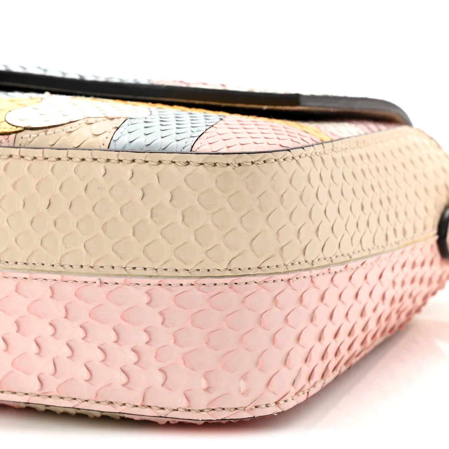 Snakeskin Floral Stitched Baguette Latte Multicolor