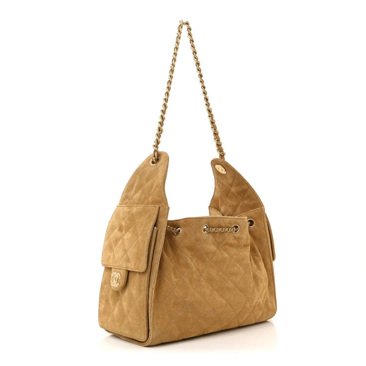 Suede Quilted Small  25 Handbag Beige
