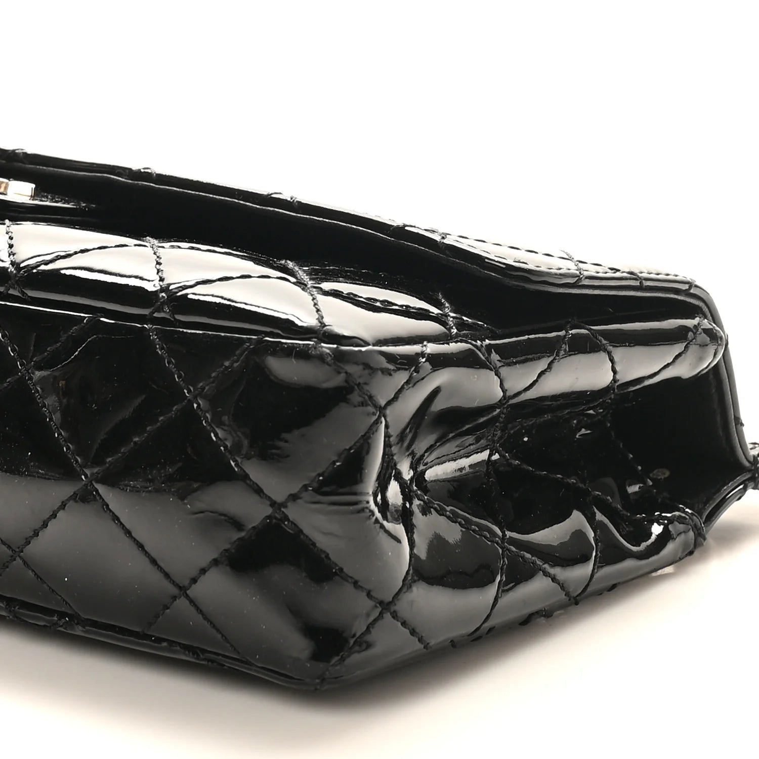 Patent Quilted Medium Diagonal CC Flap Black