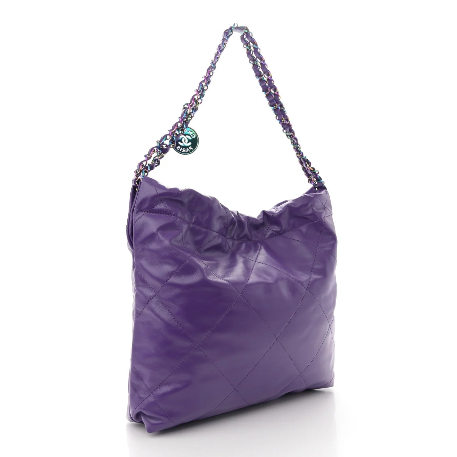 Shiny Calfskin Quilted Rainbow Small  22 Purple