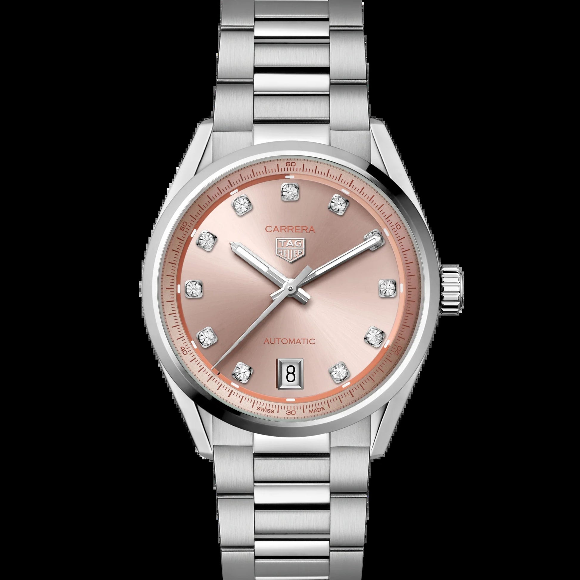 Unworn  Carrera Calibre 7 Date, Stainless Steel Set with Diamonds, 36Mm, Ref# WBN231D.BA0001, Box & Papers