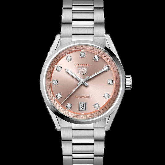 Unworn  Carrera Calibre 7 Date, Stainless Steel Set with Diamonds, 36Mm, Ref# WBN231D.BA0001, Box & Papers