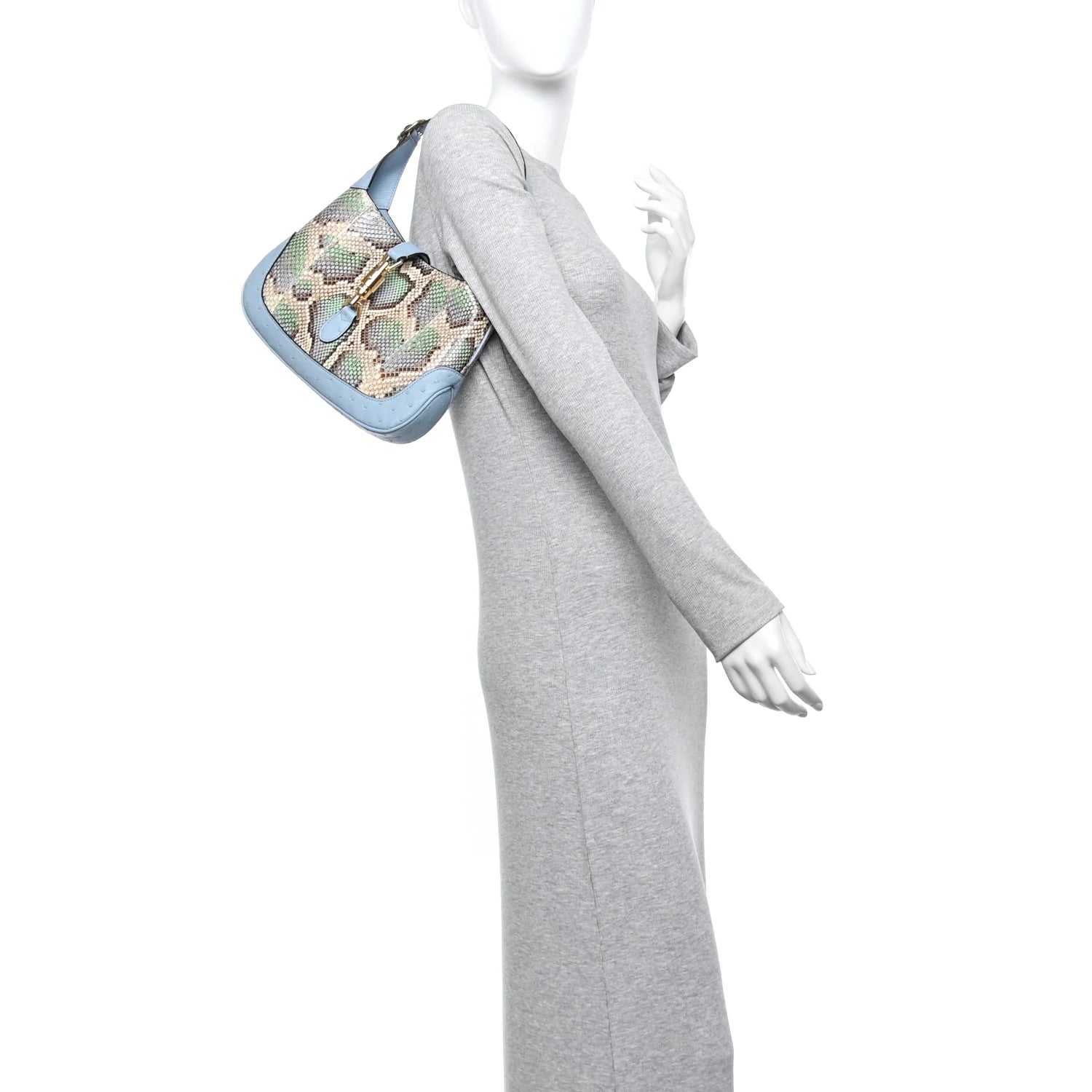 Snakeskin Ostrich Calfskin Small Jackie 1961 Hobo Blue Multicolor