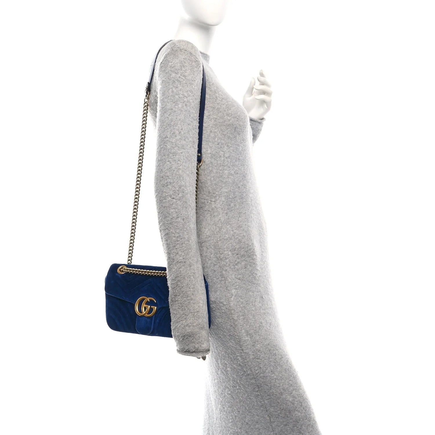 Velvet Matelasse Small GG Marmont Shoulder Bag Cobalt Blue