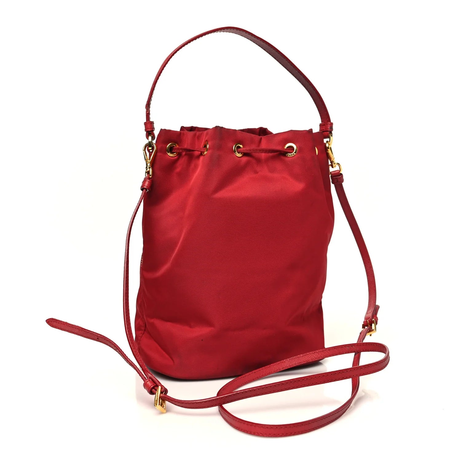 Nylon Vela Saffiano Mini Bucket Crossbody Bag