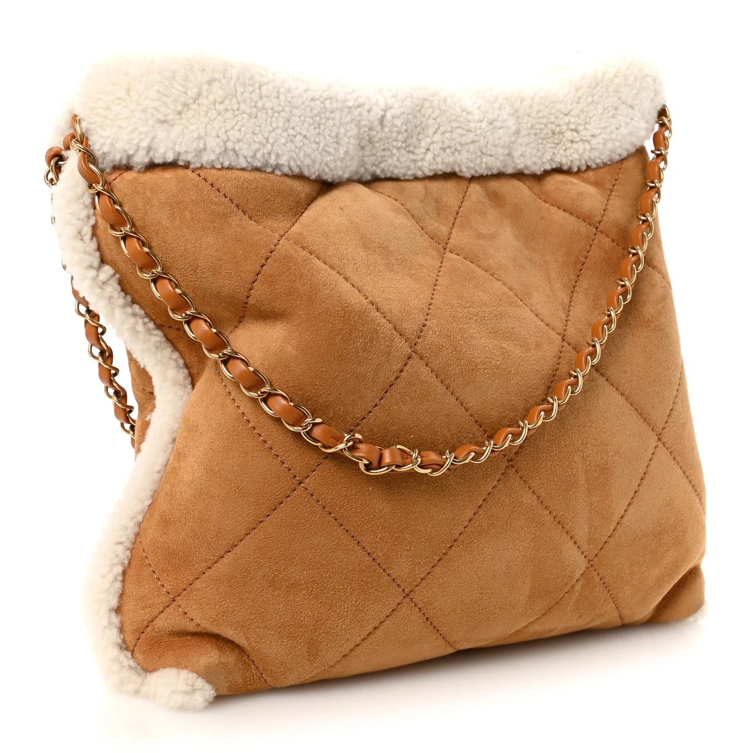 Suede Shearling Quilted Small  22 Brown White