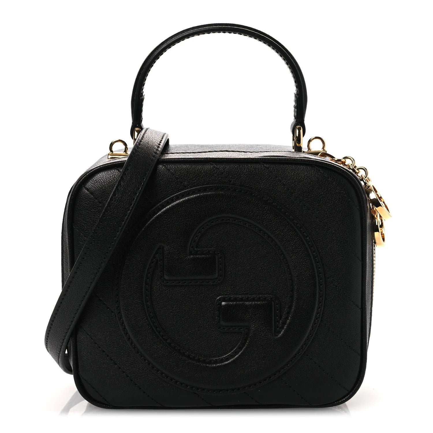 Sakai Be Green Calfskin Diagonal Stitched Blondie Top Handle Bag Black