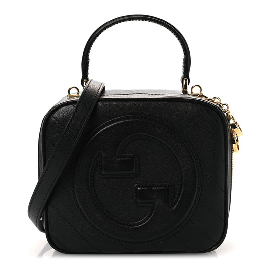 Sakai Be Green Calfskin Diagonal Stitched Blondie Top Handle Bag Black