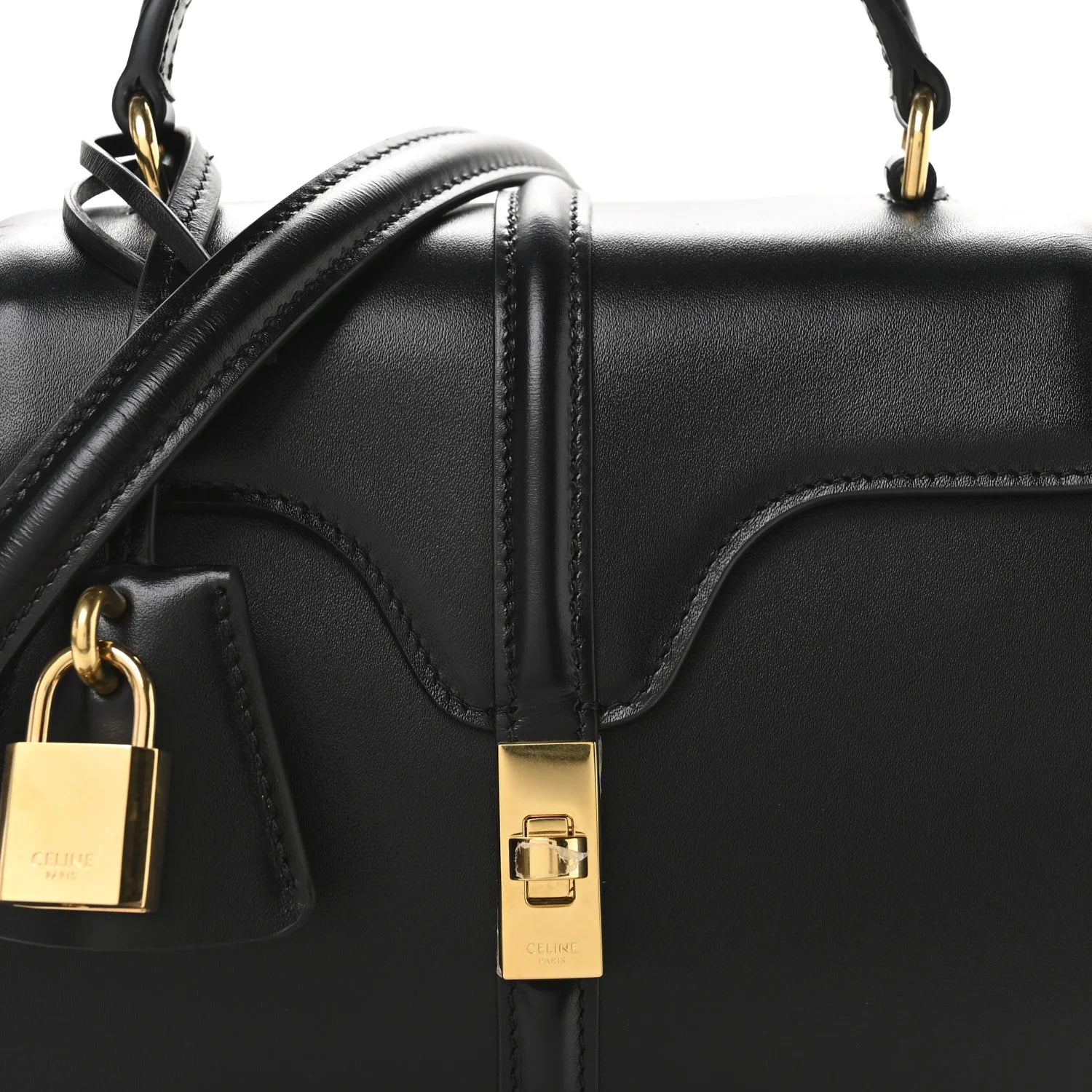 Satinated Calfskin Mini 16 Top Handle Bag Black