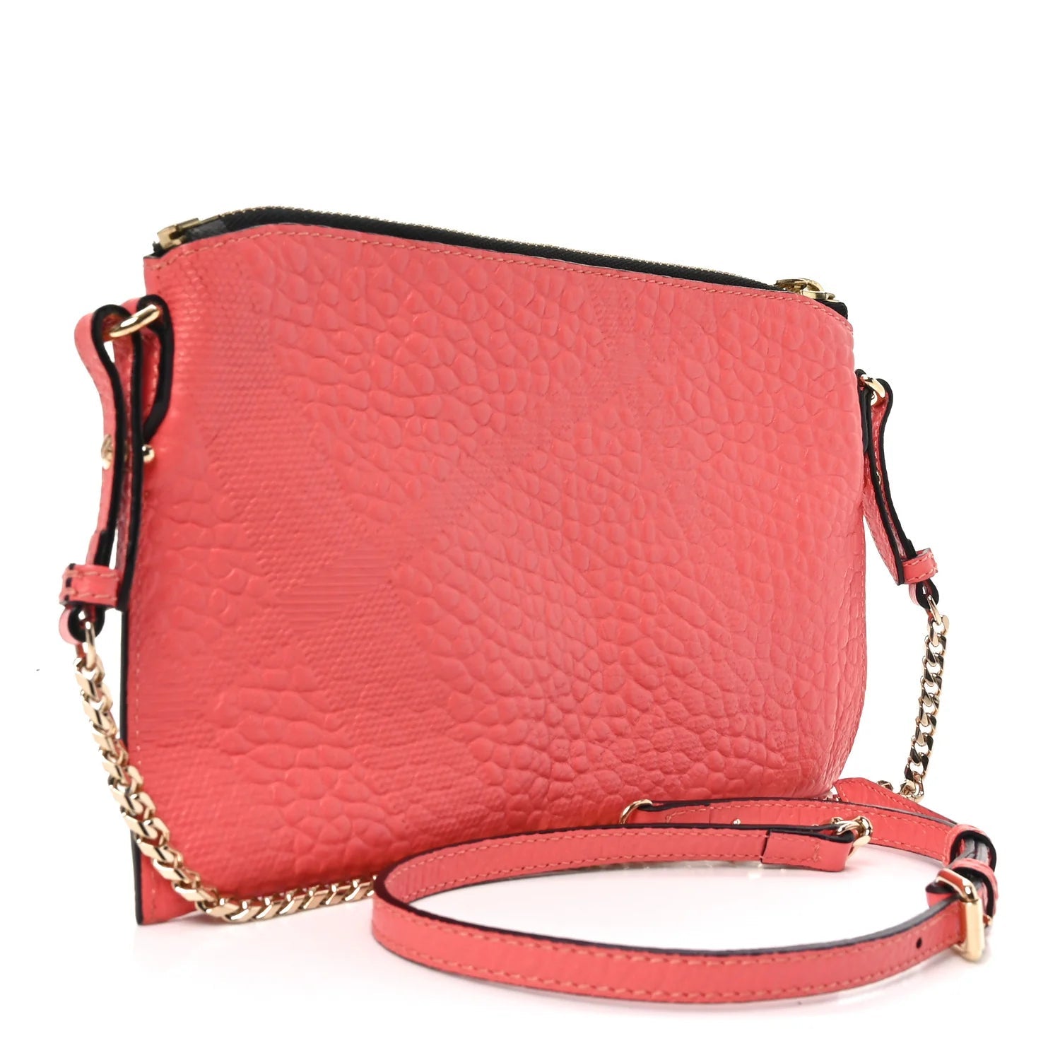 Signature Grain Calfskin Check Embossed Small Chichester Crossbody Clutch Bag Rose Pink
