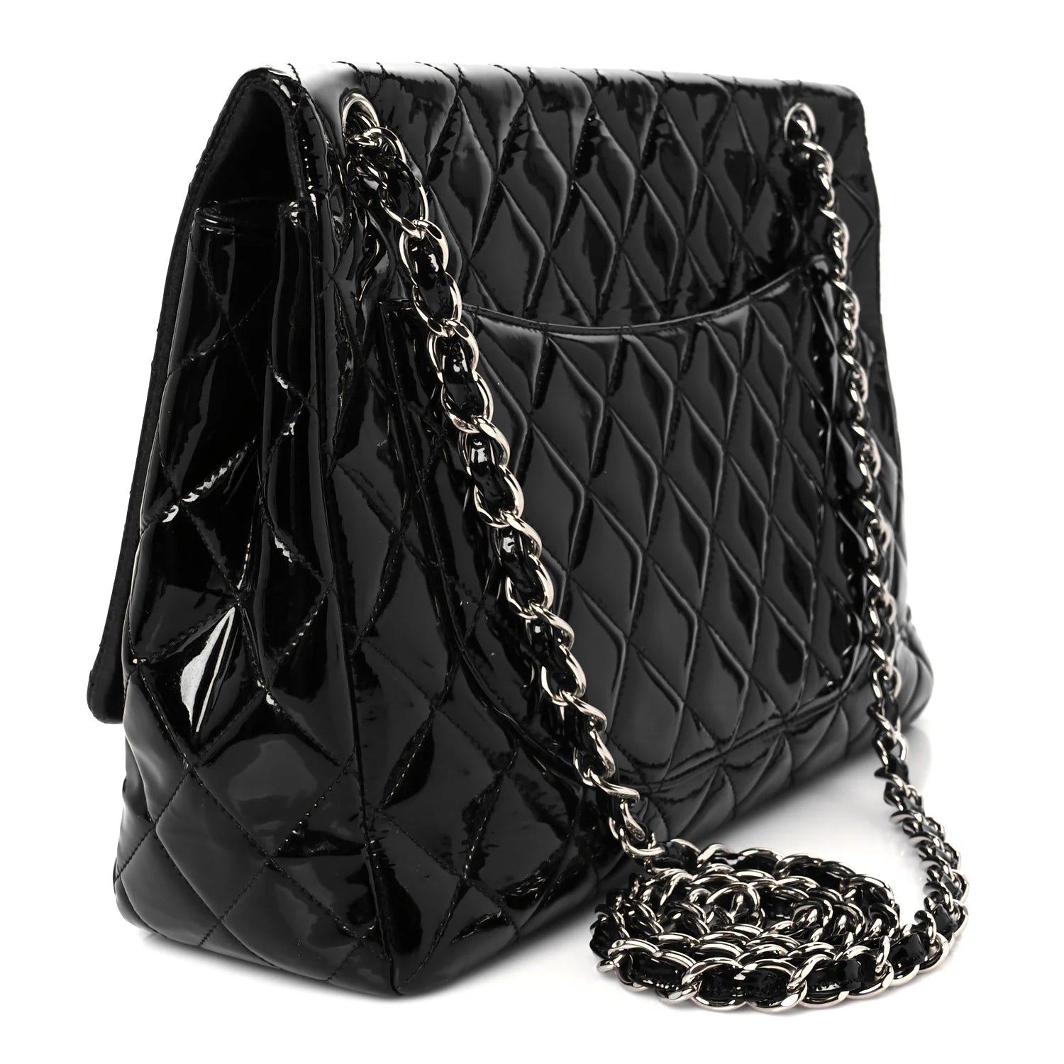 Patent Quilted Maxi Single Flap Black