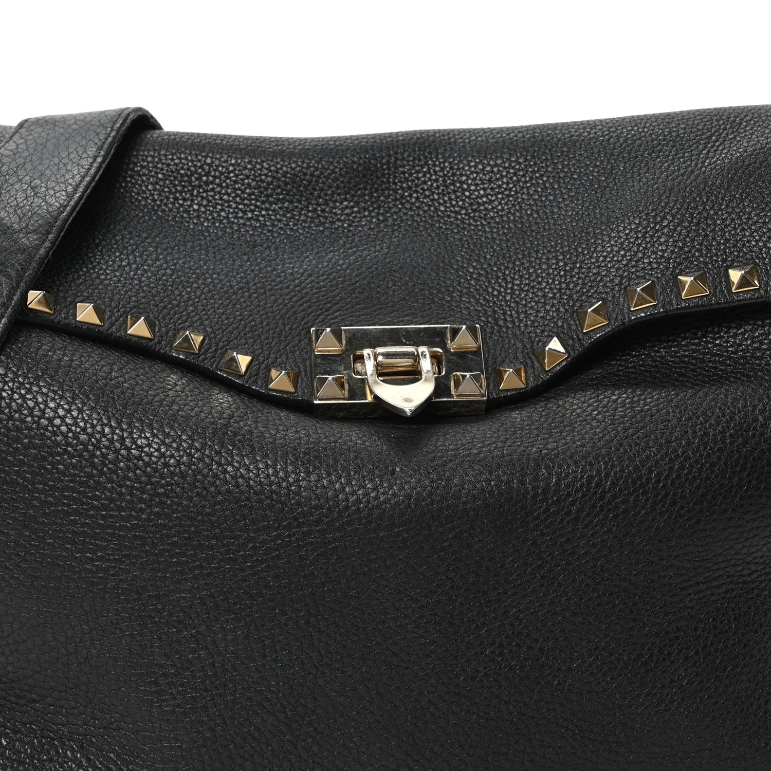 Pebbled Calfskin Rockstud Flip-Lock Messenger Bag Black