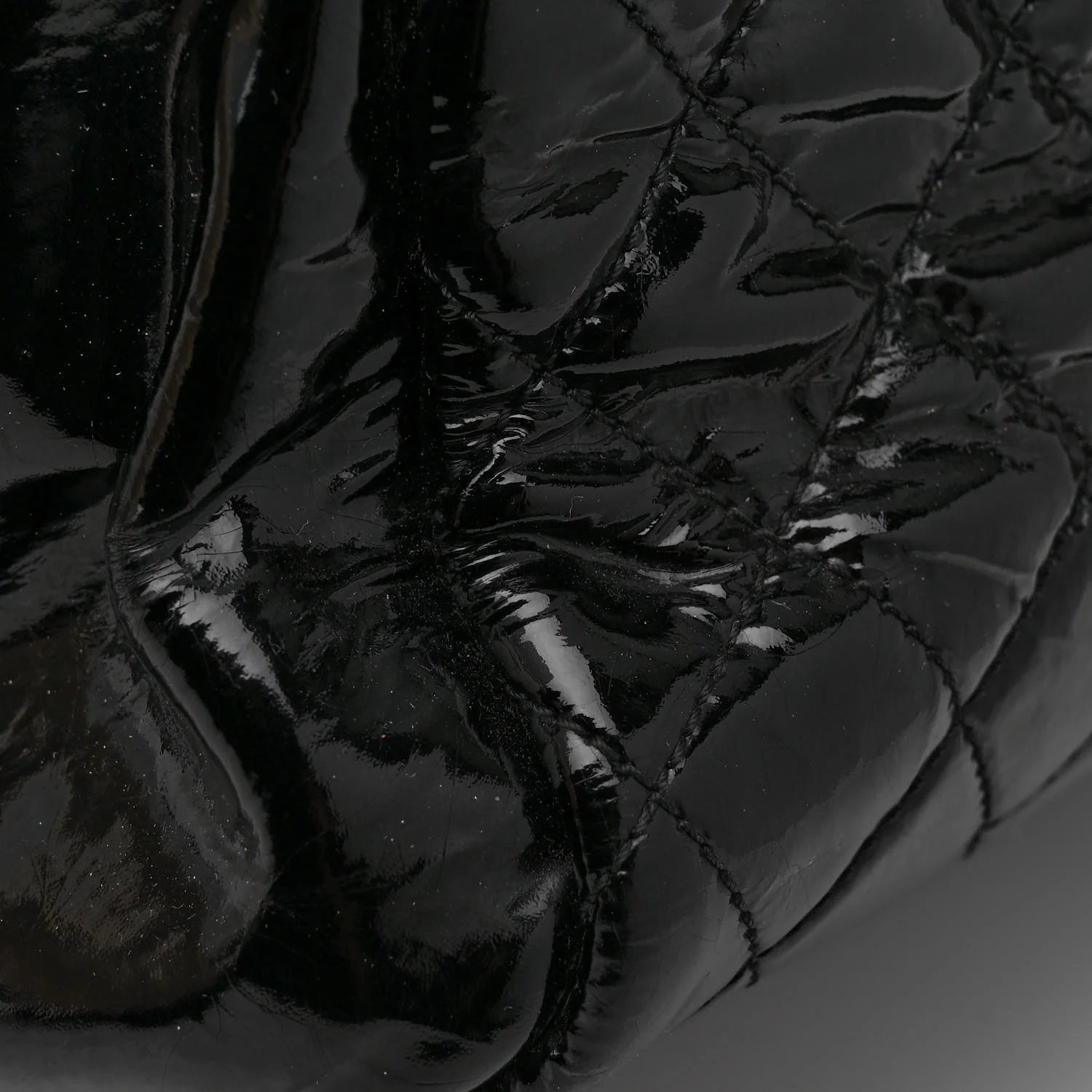 Patent Quilted Large Shopping Tote Black