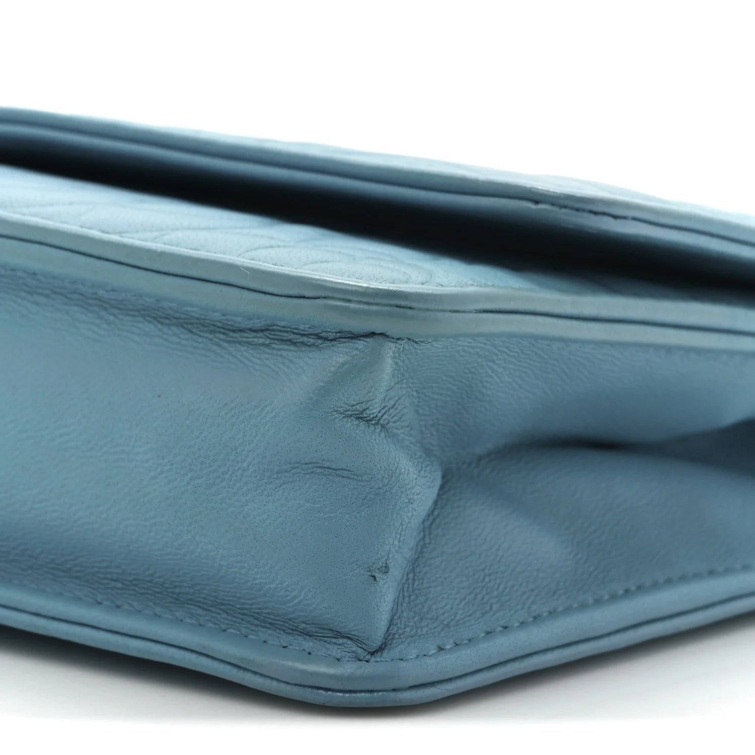 Lambskin Camellia Embossed Wallet on Chain WOC Turquoise