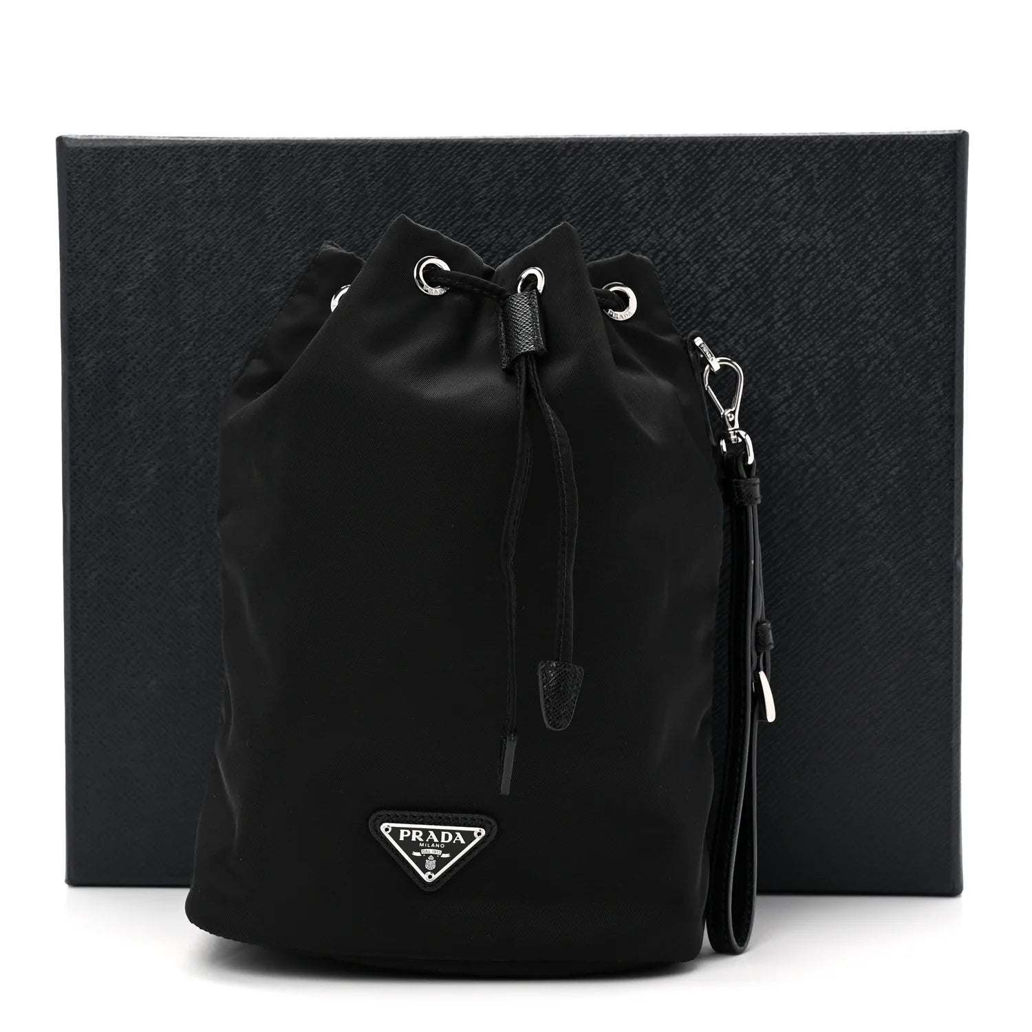 Re-Nylon Vela Drawstring Wristlet Pouch Black