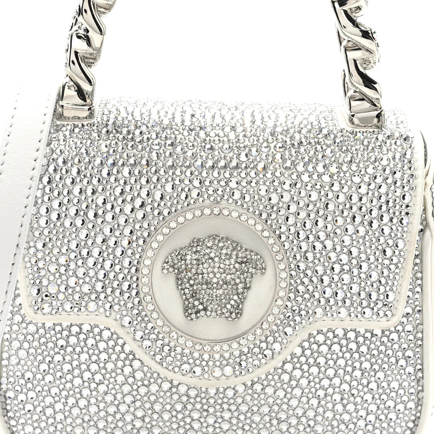Satin Crystal Studded Mini La Medusa Bag White