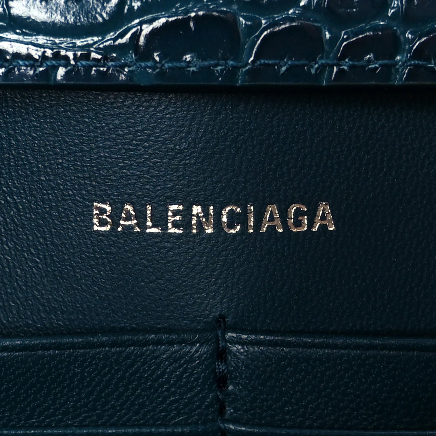 Shiny Calfskin Crocodile Embossed Hourglass Chain Bag Forest Green