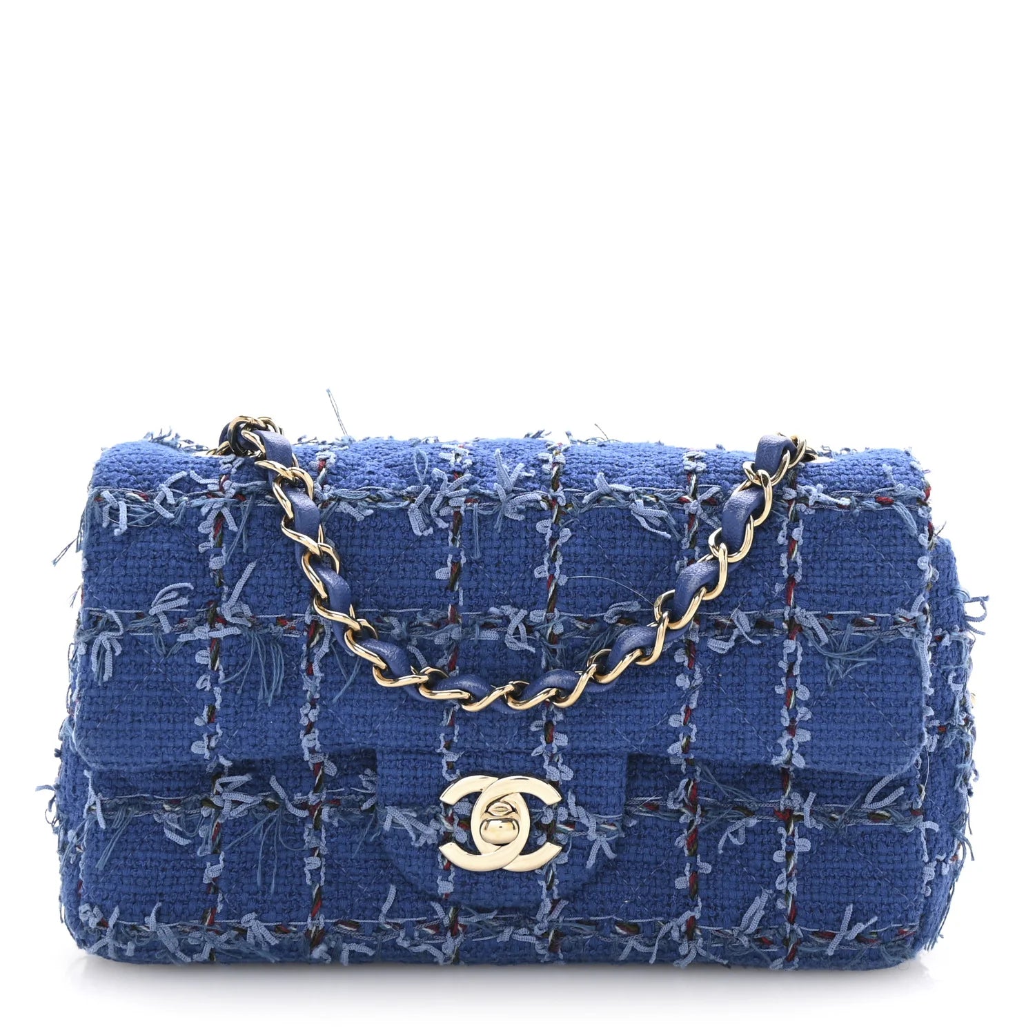 Tweed Quilted Mini Rectangular Flap Blue Multicolor