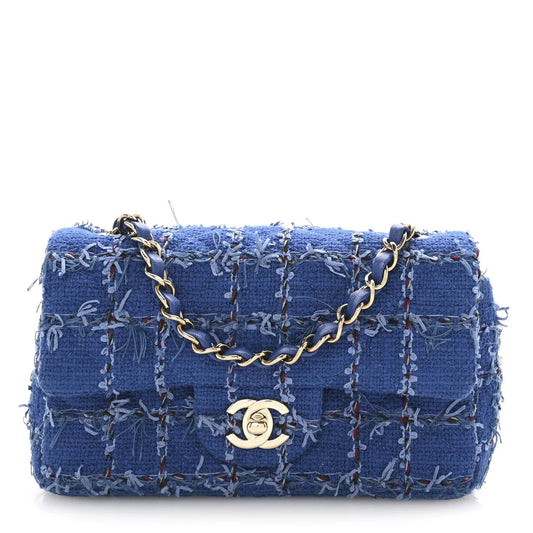 Tweed Quilted Mini Rectangular Flap Blue Multicolor