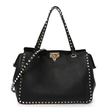 Vitello Medium Rockstud Tote Black
