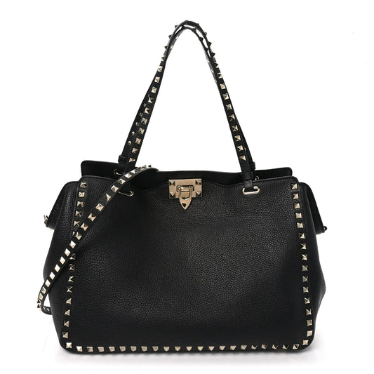 Vitello Medium Rockstud Tote Black