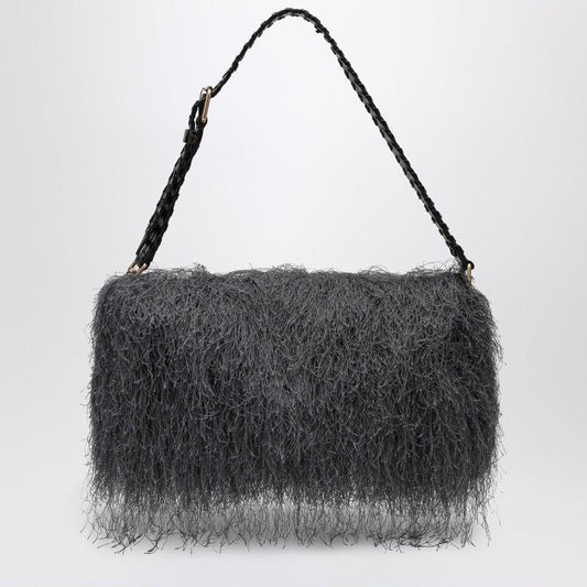 DARK GRAY FRINGED BAG