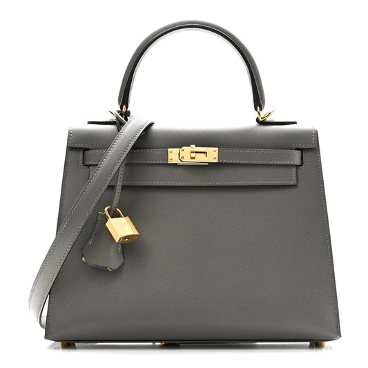 Madame Calfskin Kelly Sellier 25 Gris Meyer