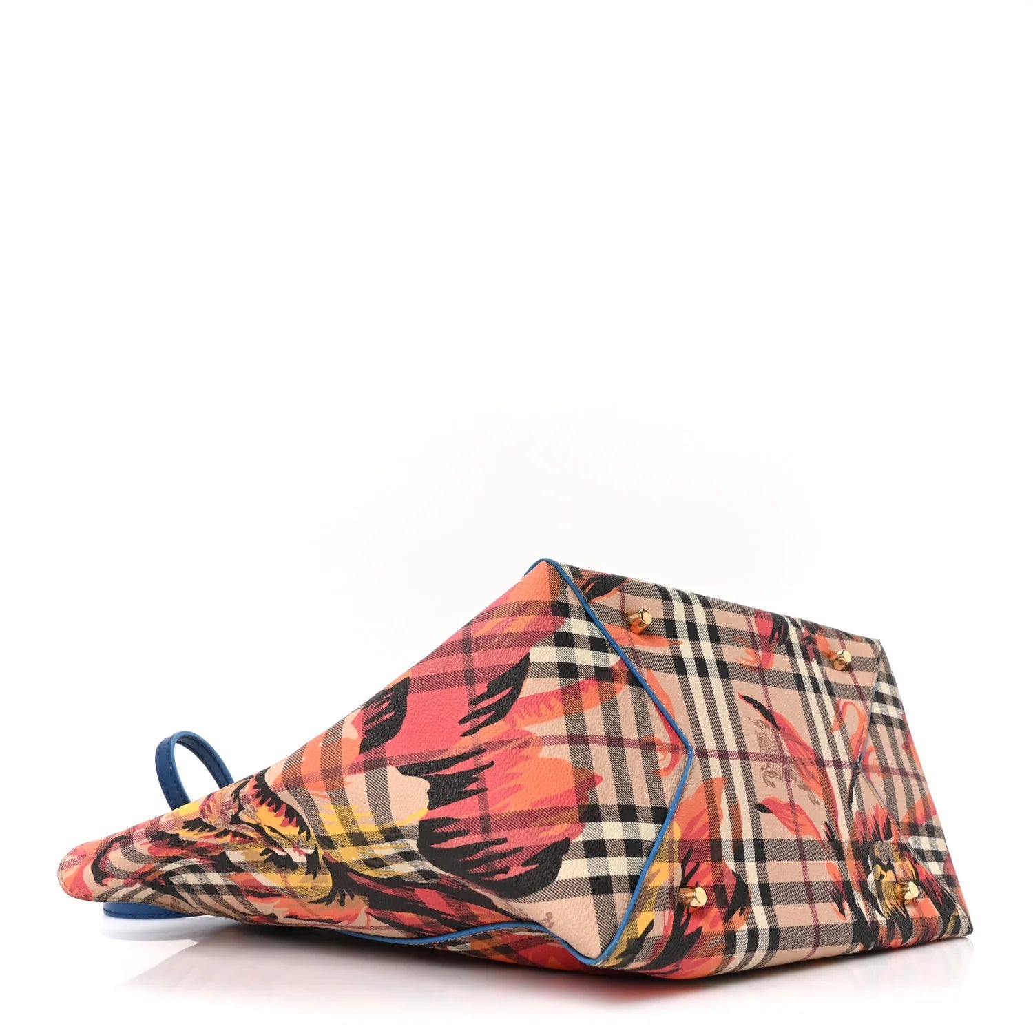 Haymarket Check Floral Print Small Canterbury Tote Mineral Blue Burnt Orange