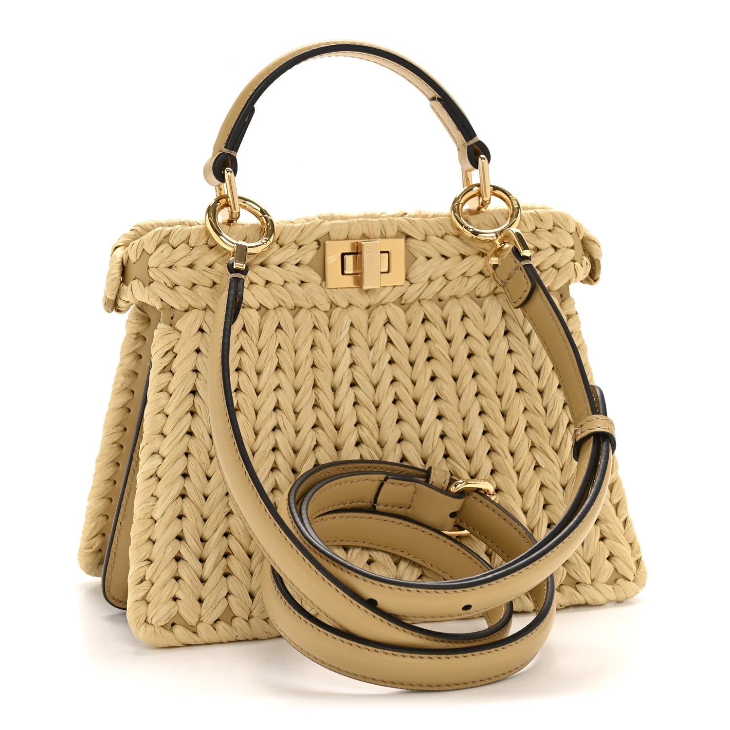 Paglia Vitello King Nappa Woven Petite Peekaboo I SEE U Satchel Sahara