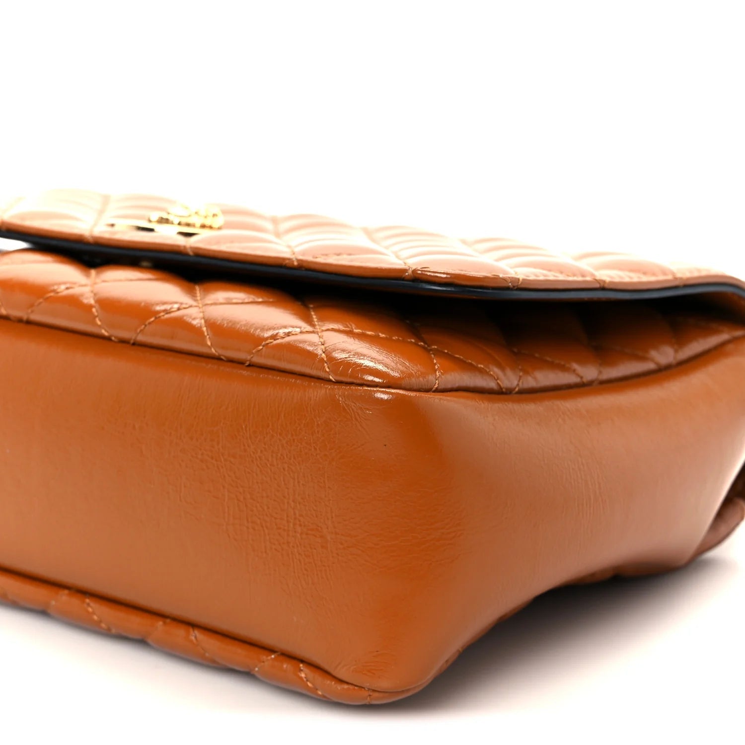 Patent Nappa Quilted La Medusa Chain Crossbody Brown