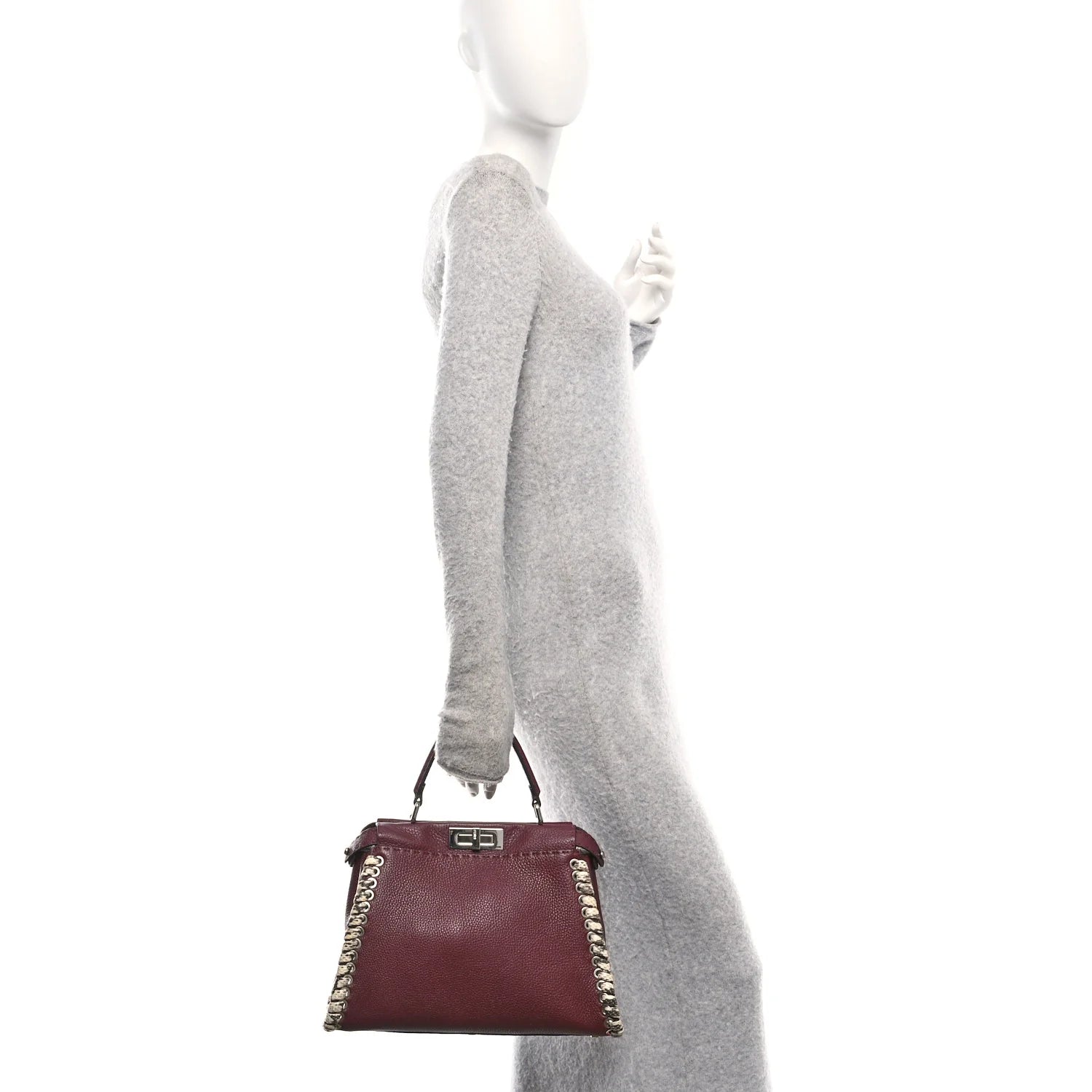 Cuoio Romano Elaphe Selleria Lace up Bi-Color Medium Peekaboo Iconic Satchel Bordeaux Grigio Polvere Natural