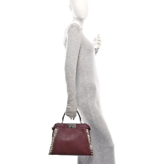 Cuoio Romano Elaphe Selleria Lace up Bi-Color Medium Peekaboo Iconic Satchel Bordeaux Grigio Polvere Natural