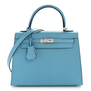 Madame Calfskin Kelly Sellier 25 Bleu Du Nord