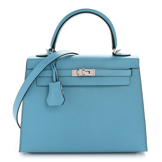 Madame Calfskin Kelly Sellier 25 Bleu Du Nord