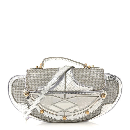 Snakeskin Nylon Vanity Mirror Clutch Transparent