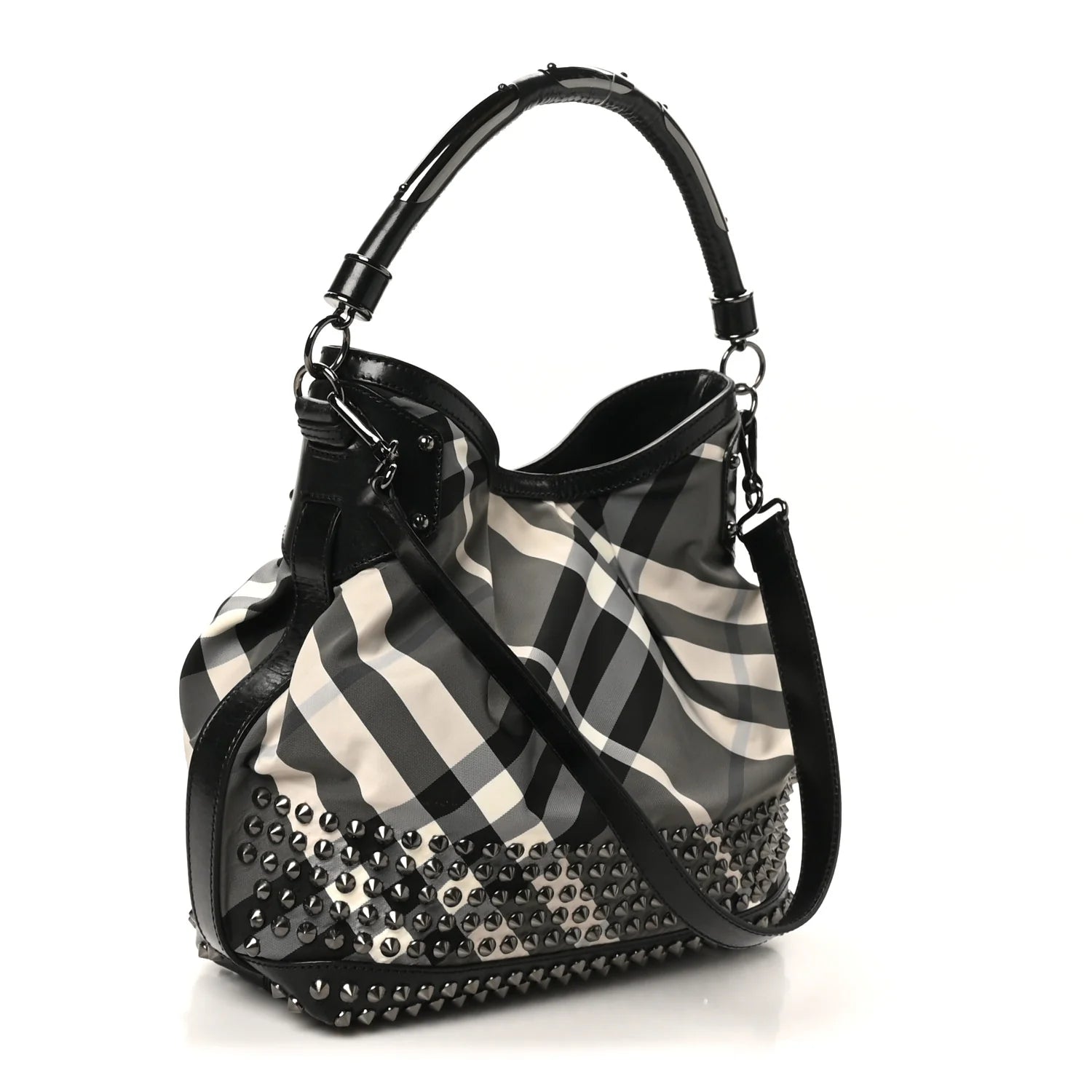 Nylon Beat Check Studded Hobo Black
