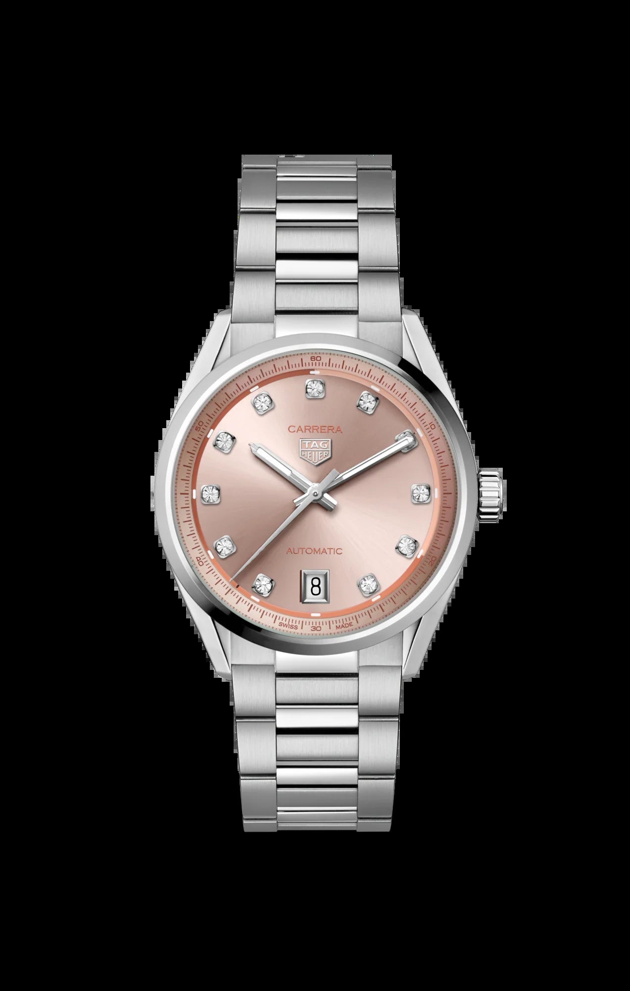 Unworn  Carrera Calibre 7 Date, Stainless Steel Set with Diamonds, 36Mm, Ref# WBN231D.BA0001, Box & Papers