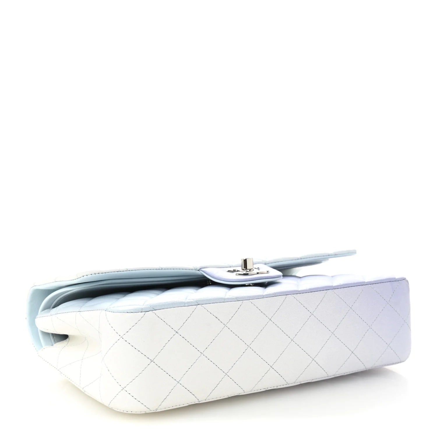 Perforated Lambskin Quilted Medium Double Flap Light Blue Light Purple White