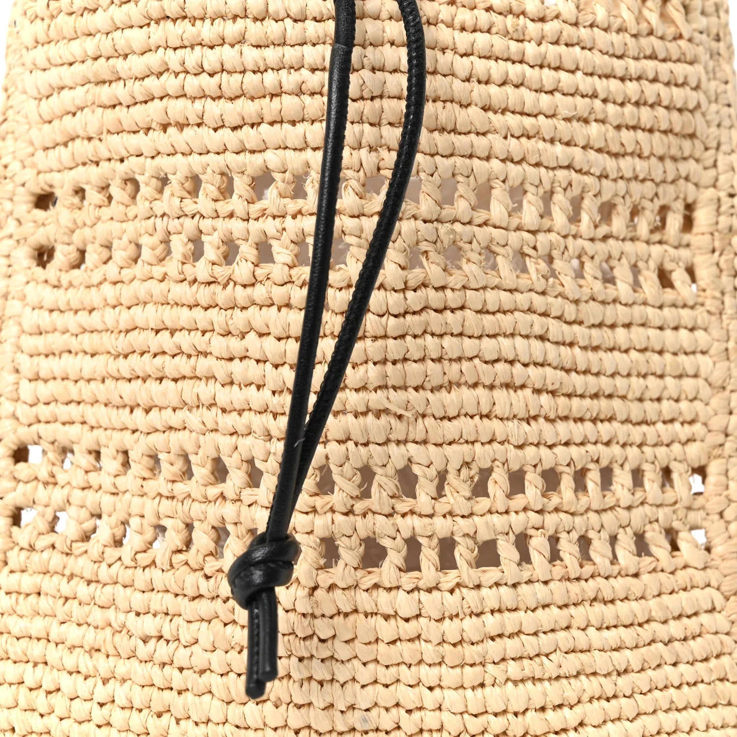 Raffia Logo Drawstring Pocket Crossbody Natural Black